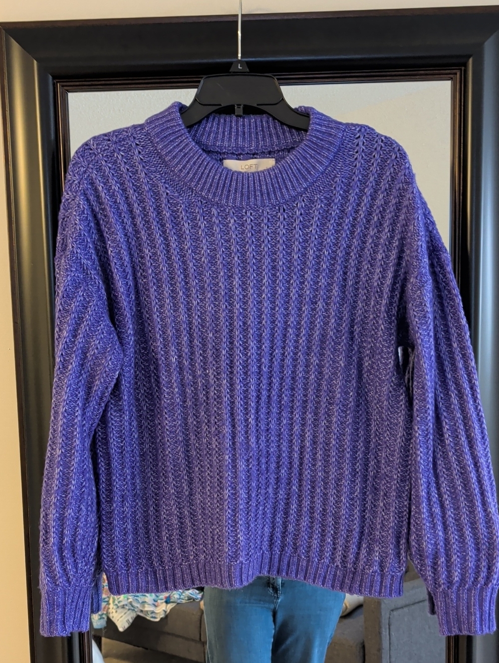 LOFT Deep Purple Cable Crewneck Sweater